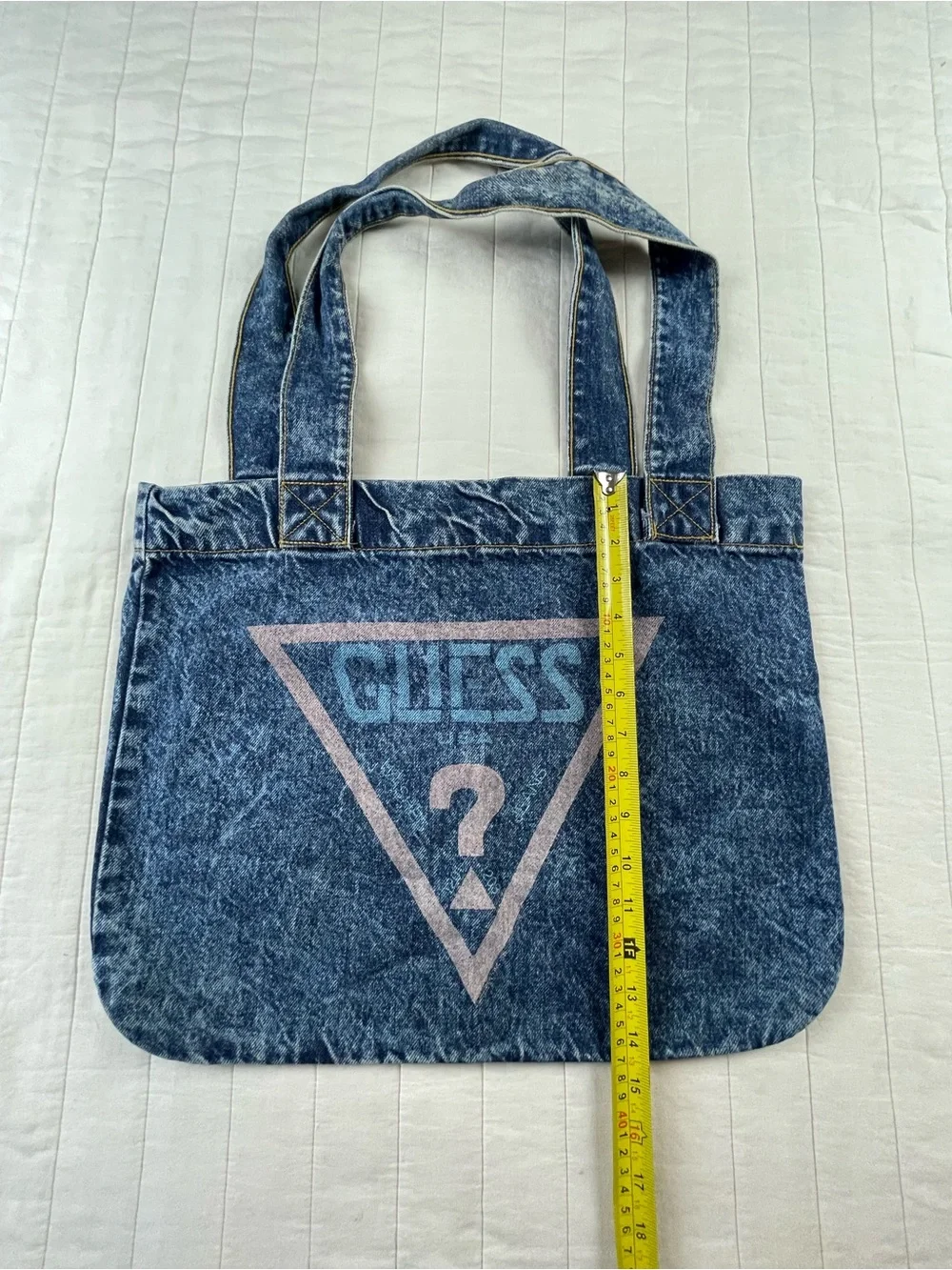 VTG 90s GUESS acid washed Denim Tote Bag in Washed Blue with Logo